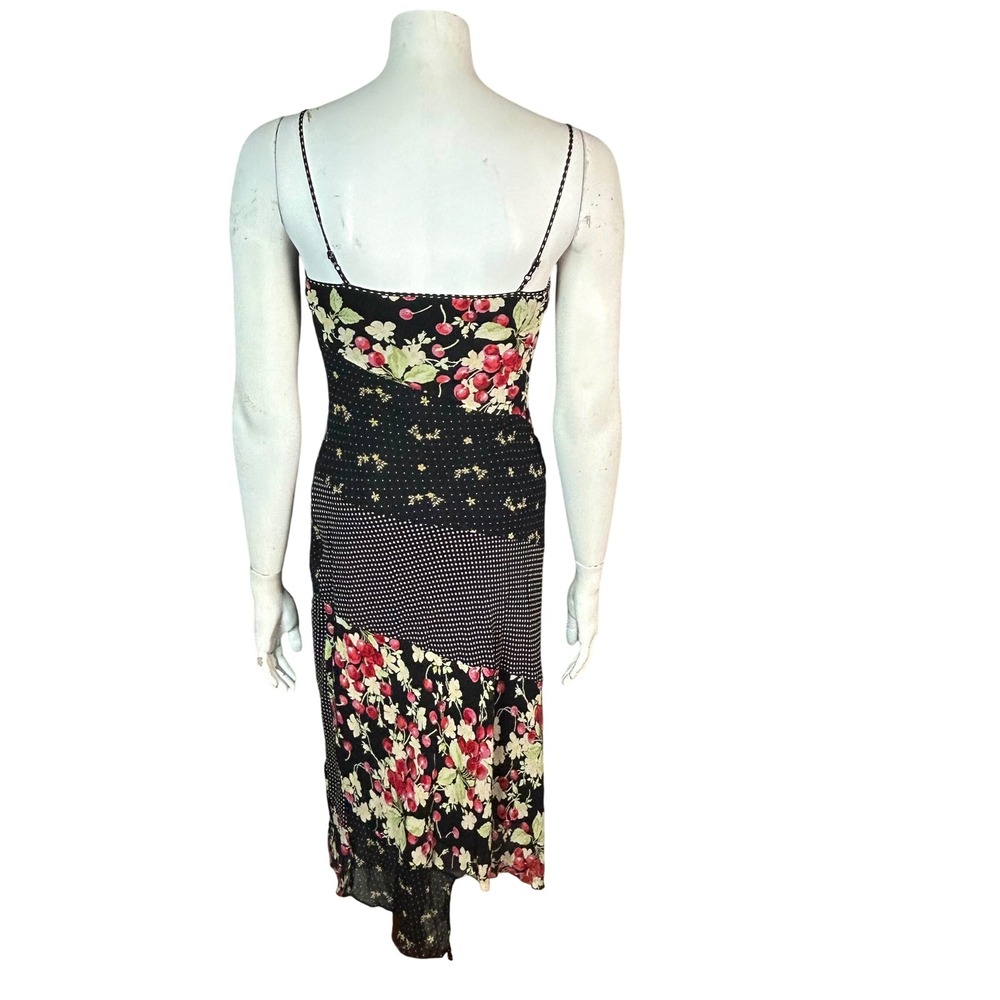 90s Slip Dress Cherries Floral Size 1/2 XS Express Silk Patchwork Retro - Picture 4 of 12